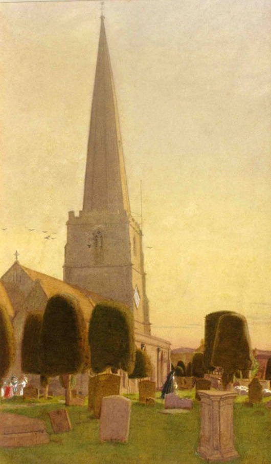 ‘Painswick Churchyard’, by Charles March Gere (1869-1957), to be offered by Newman Fine Art of Painswick at the Cotswolds Decorative Antiques and Fine Art Fair in Tetbury, Gloucestershire. Image courtesy of Newman Fine Art.